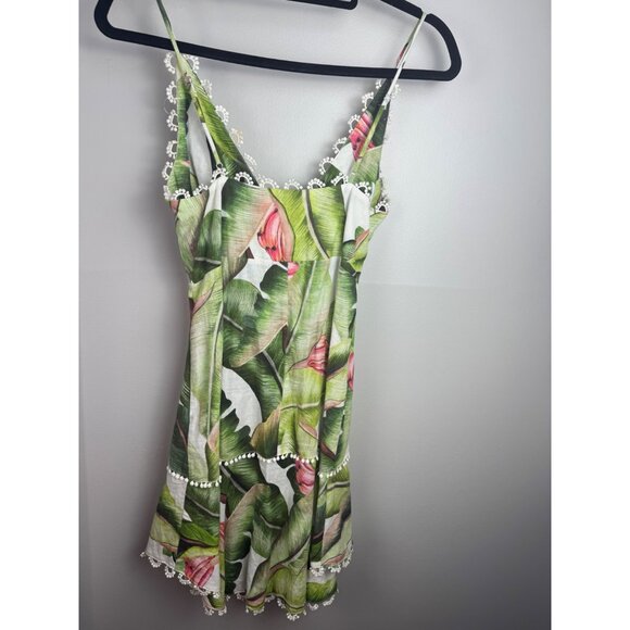 FARM Rio Plantage White Palms Linen Drop Waist Mini Dress Size XS - Picture 9 of 10